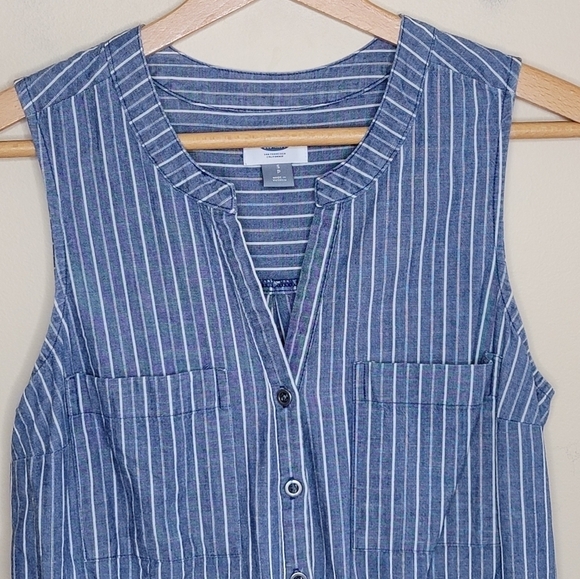 Old Navy | Chambray Blue Striped Button Front Sleeveless Dress Size Small - Picture 2 of 6